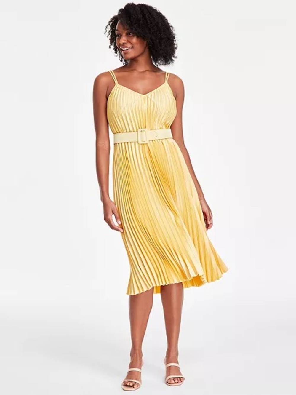 Sam Edelman Yellow Pleated V-Neck Maxi Dress with Belt size 6